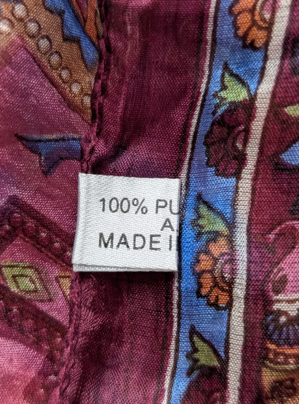 Pure Silk Indian Scarf Elephant Floral Geometric Print